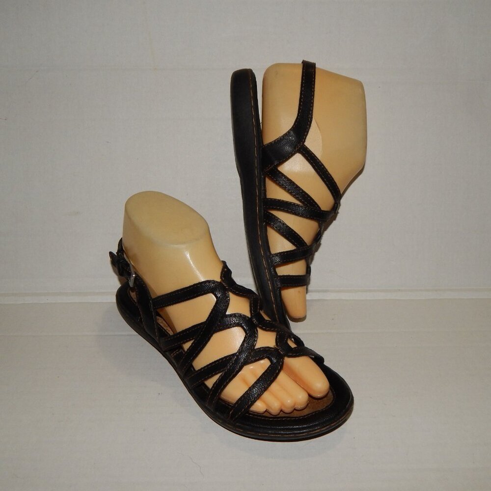 BOC 6M Black Strappy Sandals with Ankle Strap - Faux Leather - Picture 2 of 8